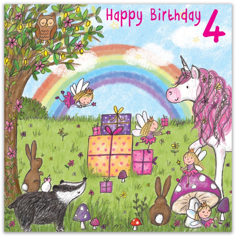 Twizler 4th Birthday Card for Girl with Unicorn - Girls Age 4 Year Old Childrens Happy Birthday Card Gifts - Image 2